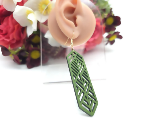 Preview: Muster Holz Ohrringe Wood Rechteck